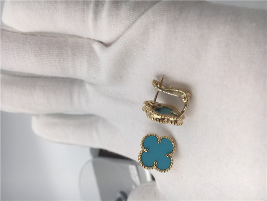 Van Cleef Arpels Sweet Alhambra Earstuds 18k Yellow Gold With Turquoise