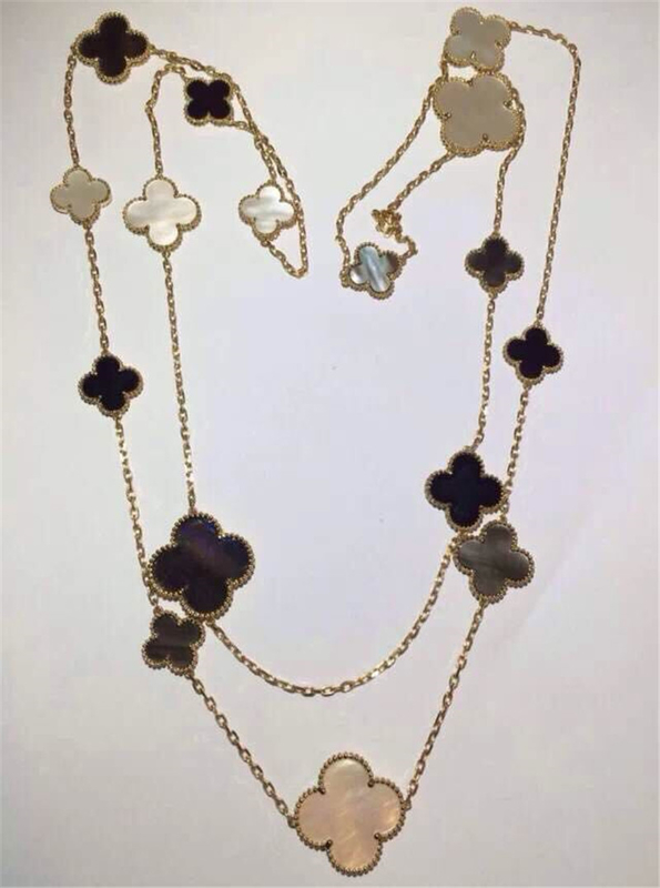 16 Motifs 18k Van Cleef And Arpels Magic Alhambra Long Necklace White Gray Mother Of Pearl Onyx