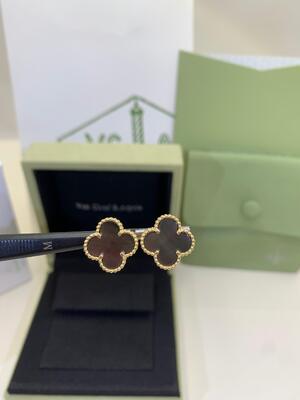 VCA Alhambra Earrings Van Cleef And Arpels White Mother Pearl Malachite Carnelian