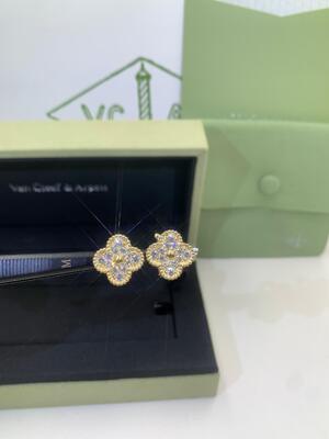 VCA Alhambra Earrings Van Cleef And Arpels White Mother Pearl Malachite Carnelian