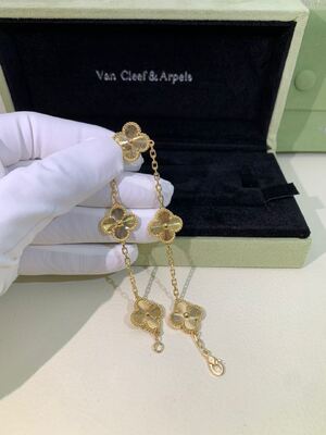 VCA Vintage Alhambra 18K Gold Bracelet Van Cleef And Arpels Mother Of Pearl Malachite Carnelian