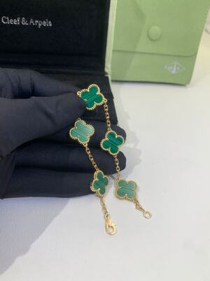 VCA Vintage Alhambra 18K Gold Bracelet Van Cleef And Arpels Mother Of Pearl Malachite Carnelian
