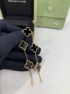VCA Vintage Alhambra 18K Gold Bracelet Van Cleef And Arpels Mother Of Pearl Malachite Carnelian