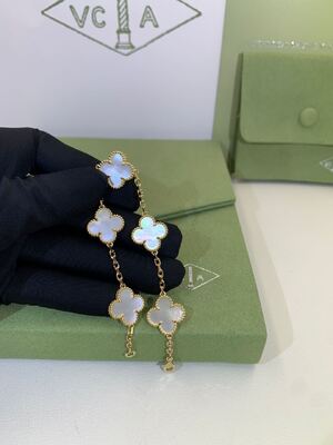 VCA Vintage Alhambra 18K Gold Bracelet Van Cleef And Arpels Mother Of Pearl Malachite Carnelian