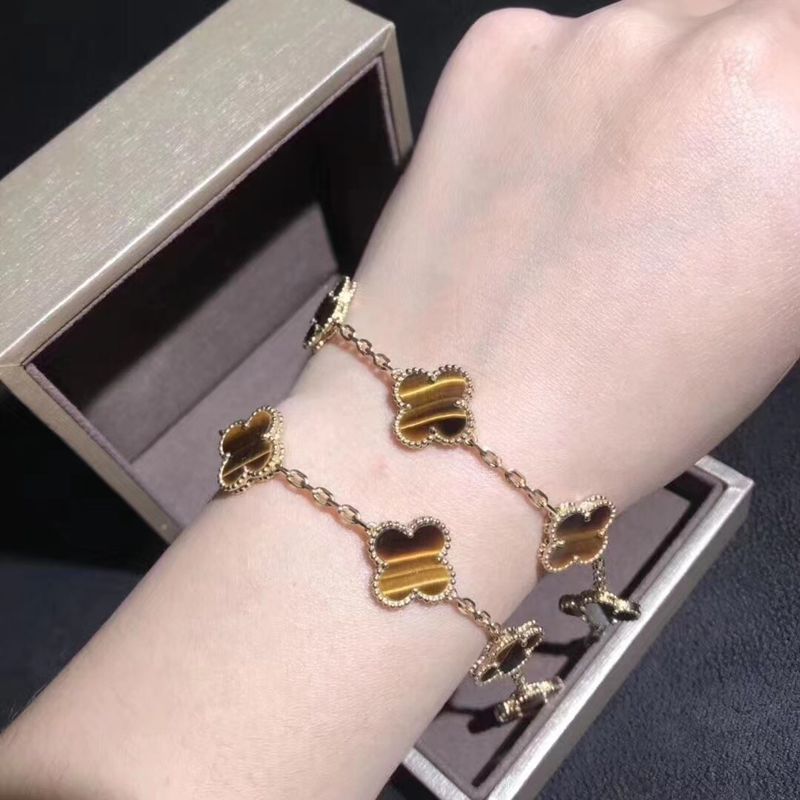 Qualità oro 18K e diamanti reali Van Cleef And Arpels 5 motivi Alhambra Bracelet d'annata fabbrica