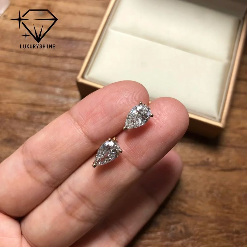Qualità 18K Gold Pear Cut Lab Cresciuto Diamant Stud Orecchini VVS-VS Chiarezza fabbrica