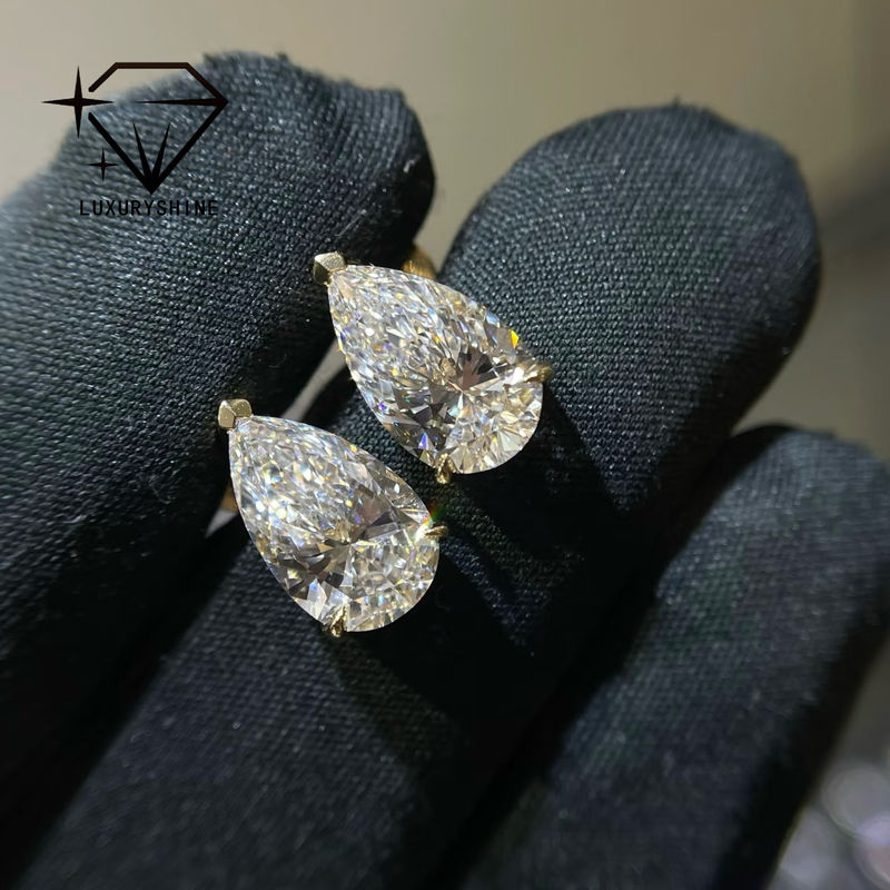 Qualità 18K Gold Pear Cut Lab Cresciuto Diamant Stud Orecchini VVS-VS Chiarezza fabbrica
