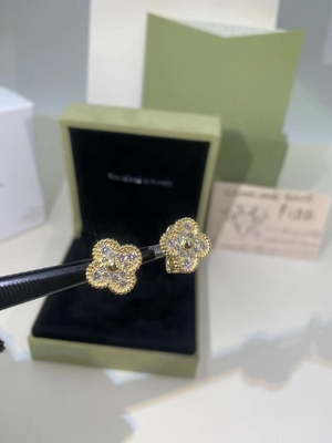 Oro giallo d'annata di VCA Alhambra Earrings 18k/Rose Gold/oro bianco con la pietra preziosa