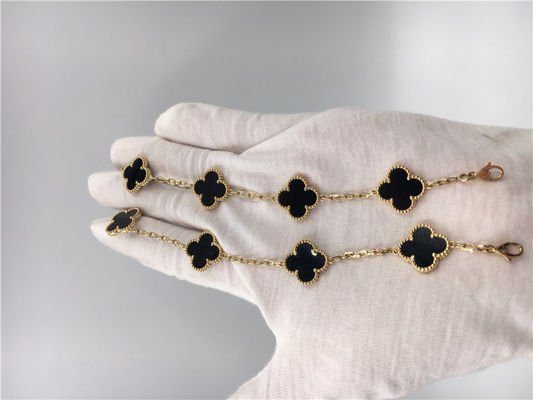 Qualità Braccialetto con un onyx di 5 motivi, braccialetto di Vintage Van Cleef Flower di incanto dell'oro 18k fabbrica