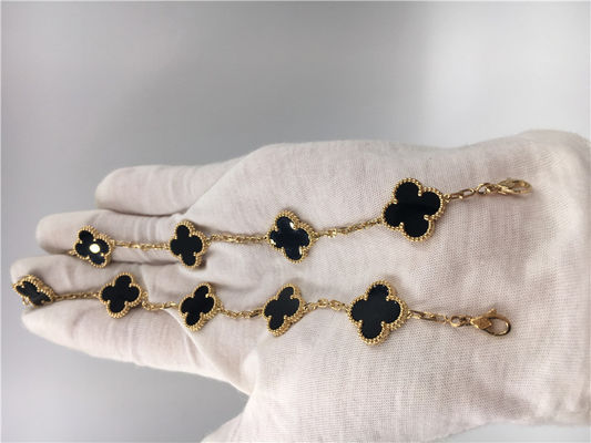Qualità Braccialetto con un onyx di 5 motivi, braccialetto di Vintage Van Cleef Flower di incanto dell'oro 18k fabbrica