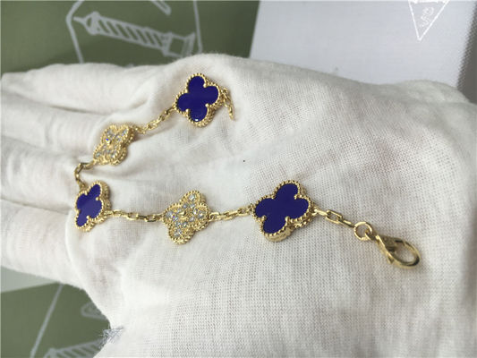 Qualità Gioielli di lusso del diamante del braccialetto d'annata di Alhambra 5 ceramici blu dell'oro giallo di motivi fabbrica