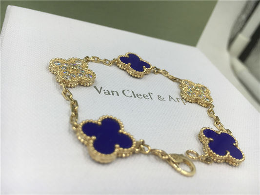 Qualità Gioielli di lusso del diamante del braccialetto d'annata di Alhambra 5 ceramici blu dell'oro giallo di motivi fabbrica