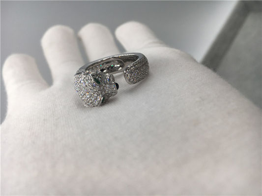 Qualità Anello di Panthere dell'oro bianco del diamante 18K, pantera Ring With Emeralds Onyx fabbrica