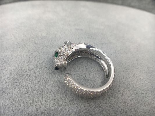 Qualità Anello di Panthere dell'oro bianco del diamante 18K, pantera Ring With Emeralds Onyx fabbrica