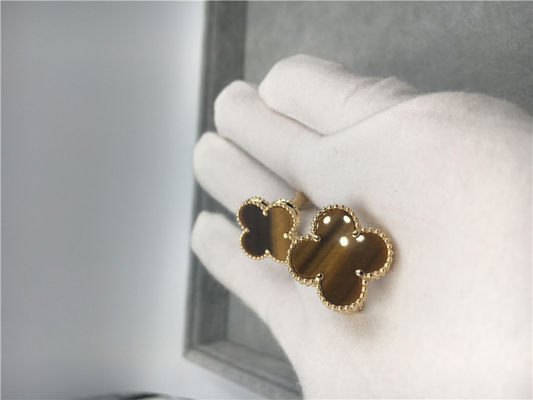 Qualità Oro giallo d'annata degli orecchini 18k di Van Cleef Arpels Alhambra con il d'amourette di bois fabbrica