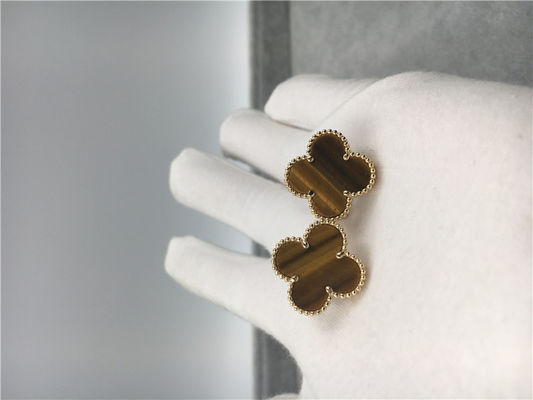 Qualità Oro giallo d'annata degli orecchini 18k di Van Cleef Arpels Alhambra con il d'amourette di bois fabbrica
