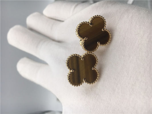 Qualità Oro giallo d'annata degli orecchini 18k di Van Cleef Arpels Alhambra con il d'amourette di bois fabbrica