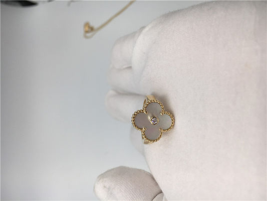 Qualità Diamante rotondo d'annata dell'anello di oro di giallo 18k di Alhambra con la madreperla bianca fabbrica