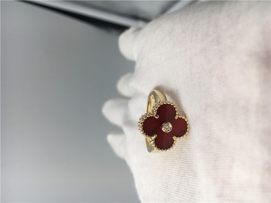 Qualità Diamante rotondo unico degli anelli di fidanzamento di oro giallo, anello d'annata di Alhambra con la cornalina fabbrica