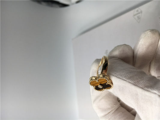 Qualità Oro giallo 18k, anelli di fidanzamento delle fedi nuziali rotonde del diamante della pietra preziosa con l'occhio delle tigri fabbrica