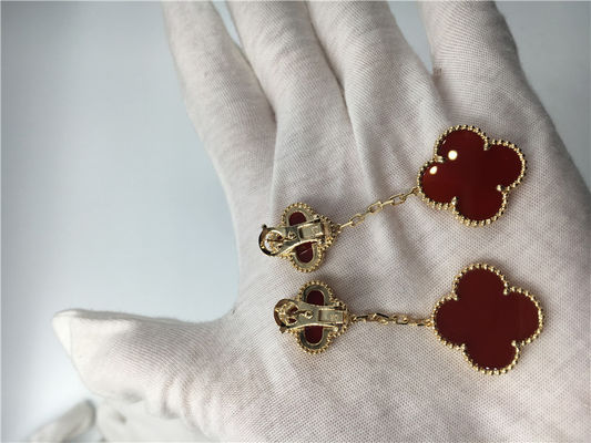 Qualità Orecchini magici dell'oro di Alhambra 18K con la madreperla rossa/dimensione su ordinazione fabbrica