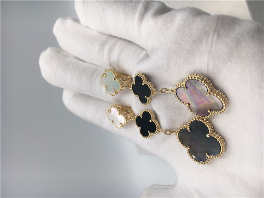 Qualità Oro giallo magico degli orecchini 18k di Van Cleef Arpels Alhambra con la madreperla bianca e grigia fabbrica