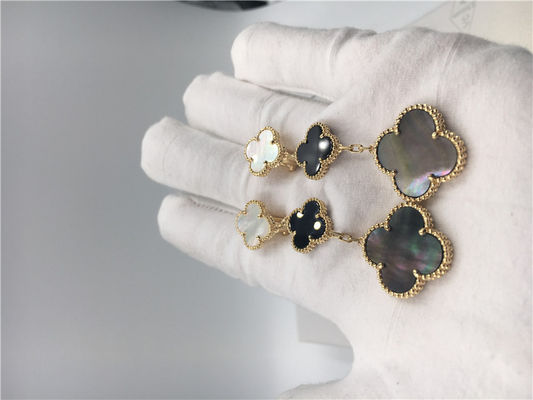 Qualità Oro giallo magico degli orecchini 18k di Van Cleef Arpels Alhambra con la madreperla bianca e grigia fabbrica