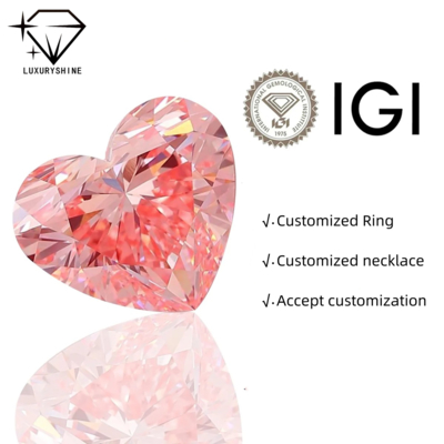 LuxuryShine Fancy Pink / Fancy Intense Pink / Fancy Vivid Pink Heart Cut Lab Cresciuto Diamante VVS-VS1 Diamanti reali e gioielli da matrimonio e gioielli personalizzati