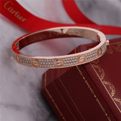 Pieno pieno del braccialetto di amore di Diamond Love Bangle Classic Jewelry Diamante-pavimentato in oro rosa 18K