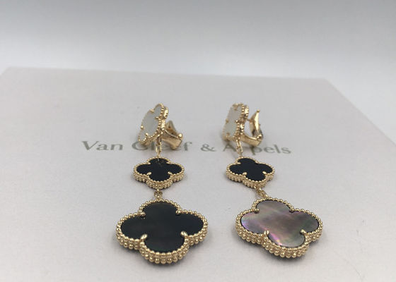 Qualità Oro giallo magico degli orecchini 18k di Van Cleef Arpels Alhambra con la madreperla bianca e grigia fabbrica