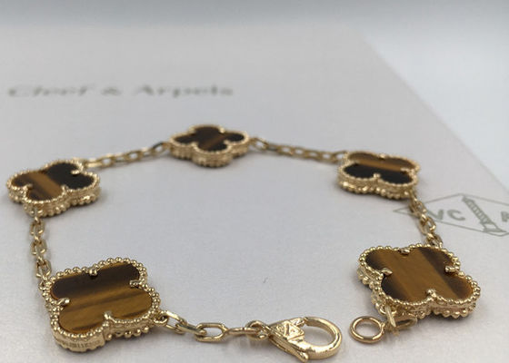 Qualità Braccialetto d'annata dell'oro di motivi 18K di stile 5 con forma della pietra/fiore dell'occhio delle tigri fabbrica