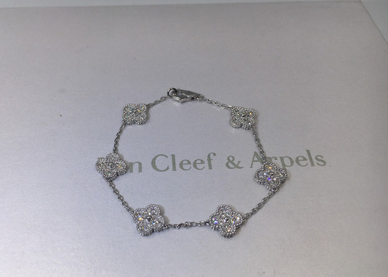 Oro bianco del diamante del diamante dei gioielli di Alhambra di motivi dolci di lusso completi del braccialetto 6